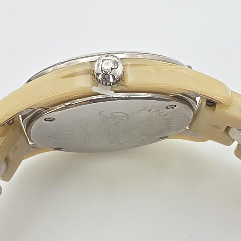 BRIGHTON 'Dana Point' Watch Beige Resin Band Crystal Accents Silver Plate